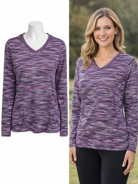 Peter Millar | XL | Purple Striped Long Sleeve Performance Top | Wicking UPF 50+